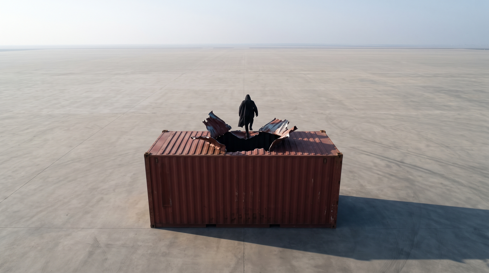 Illustration of a container boundary being breached upward, symbolising a kernel LPE enabling escape from a containerised environment into the host namespace