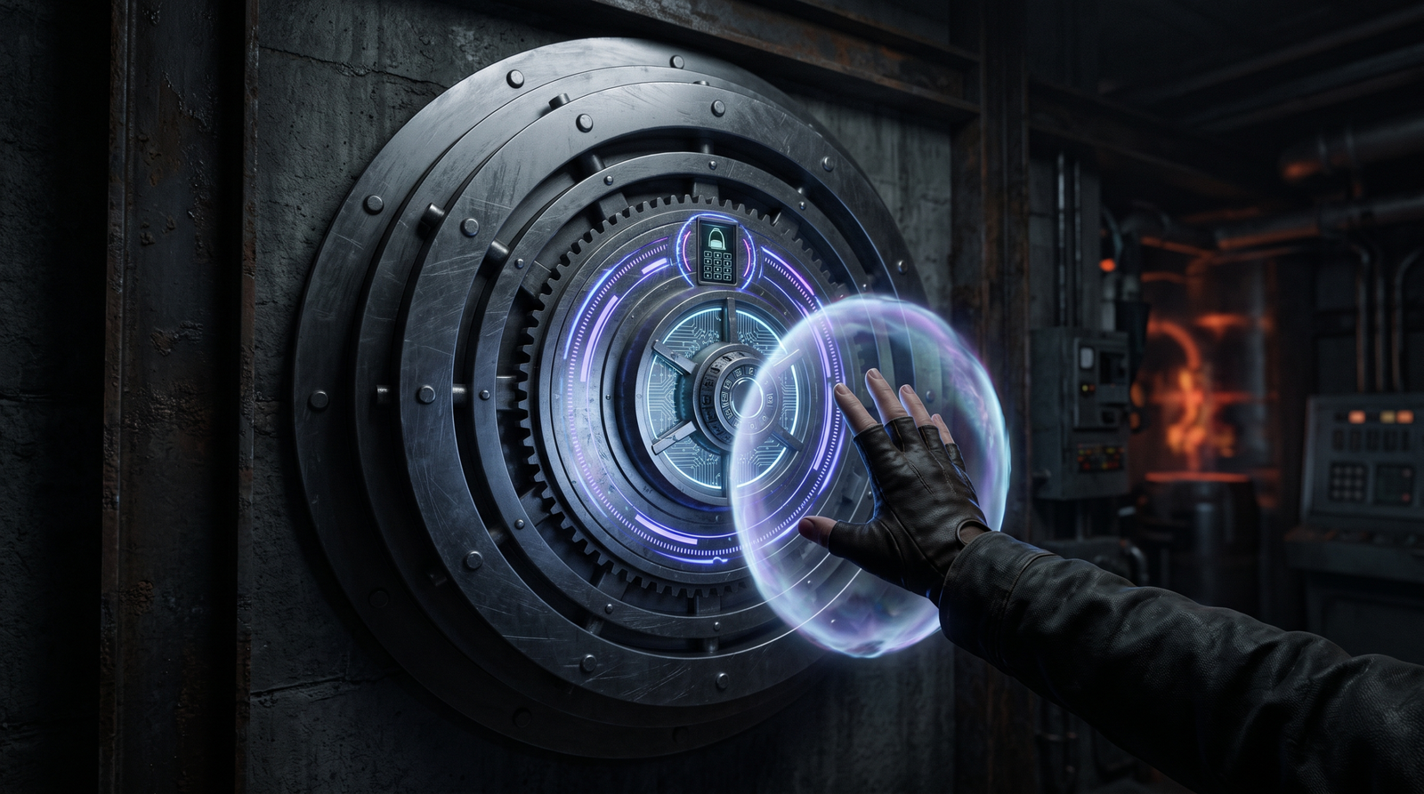 Illustration of a vault door repelling an attacker's hand with an invisible protective barrier, symbolising Sysmon running as a Protected Process Light resistant to tampering