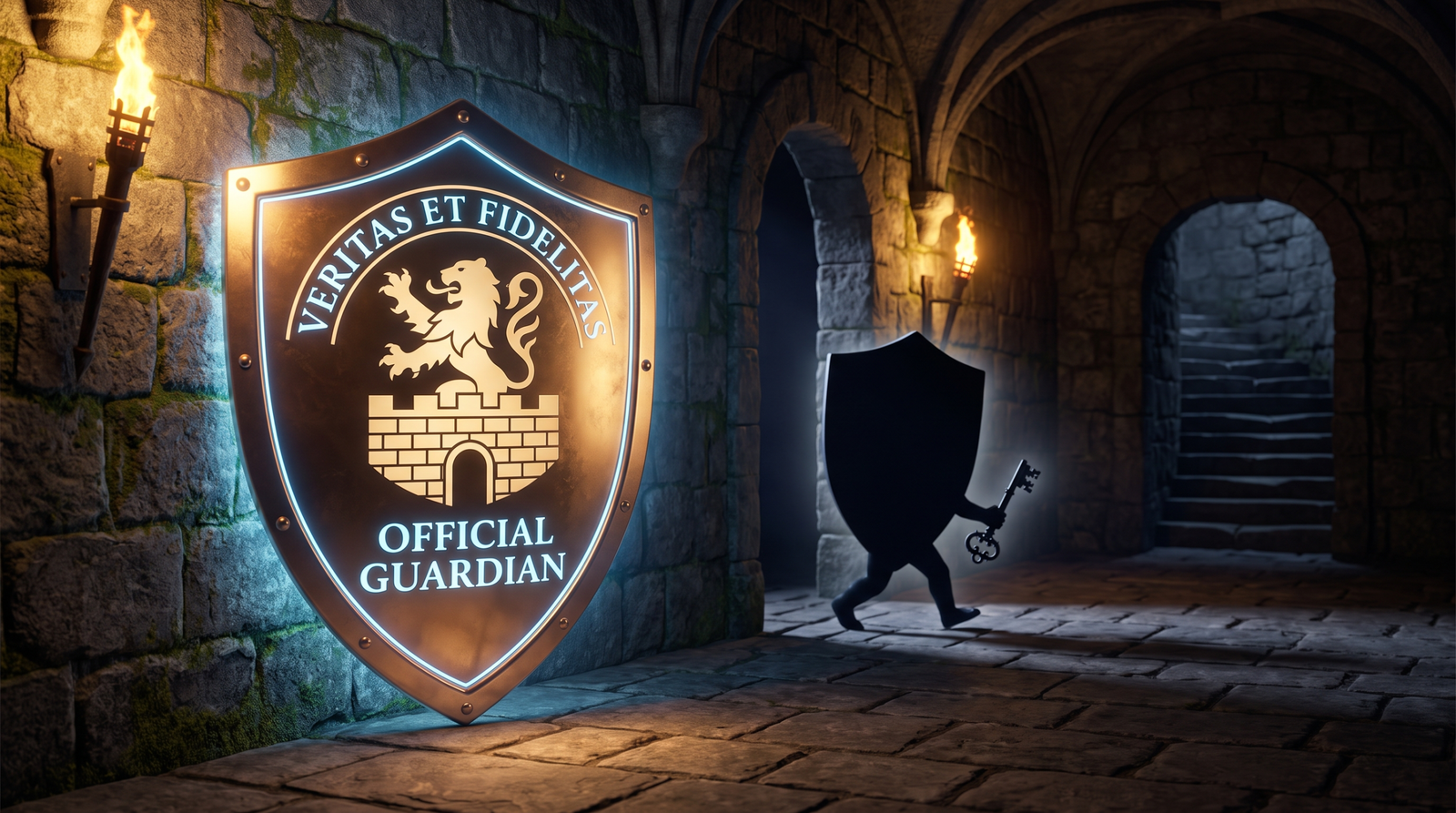 Illustration of a trusted shield emblem being exploited as cover for a shadowed impostor figure slipping through, representing DLL side-loading trust inheritance
